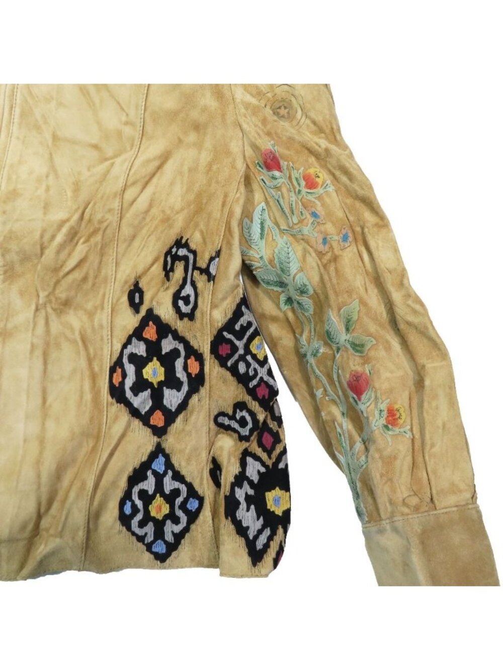 Dior Suede Cowhide Cow Leather Jacket Floral Patch 40 Beige - Picture 4 of 8